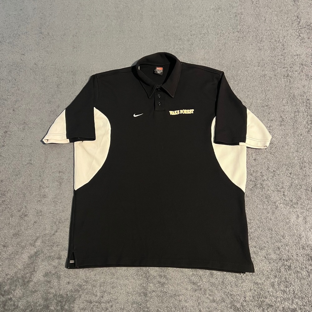Vintage 90s Nike Team Wake Forest Demon Deacons Dri-FIT Polo Shirt Mens XL Black